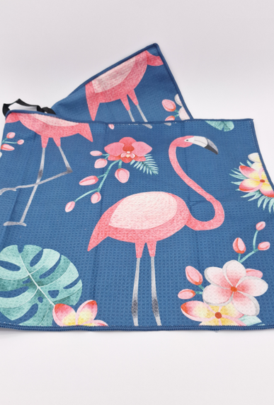 Golf Towel Flamingo Pattern | Microfibre Golf Towel - Golf Gift Box