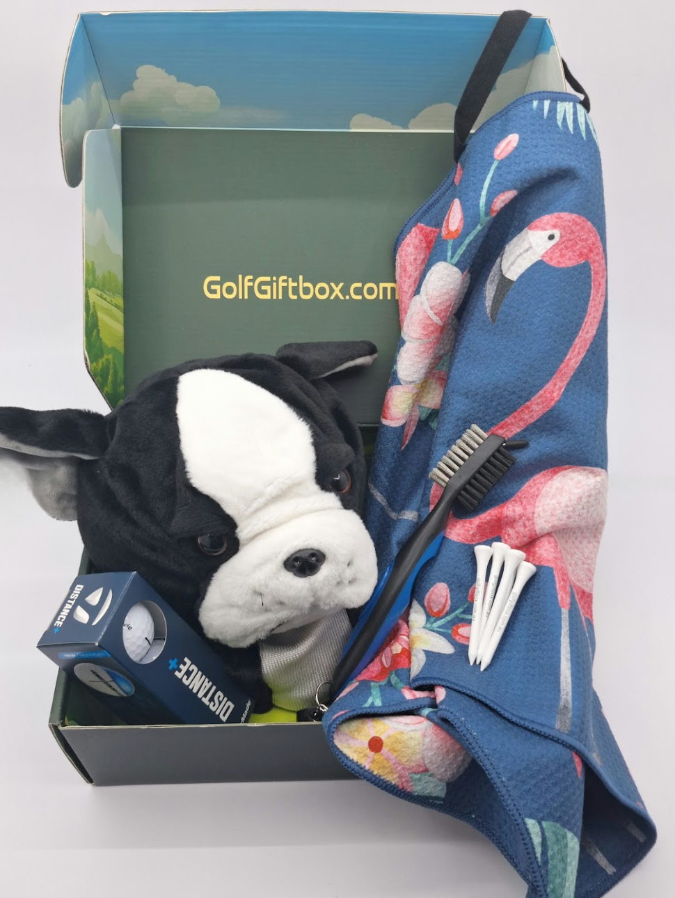 Golf gift box with Bulldog club head cover and golf towel golf gifts