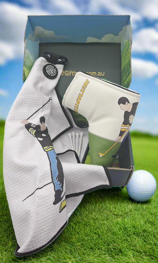 Happy Gilmore Golf Gift Box with Just Tap it in Putter cover and golf towel golf gifts