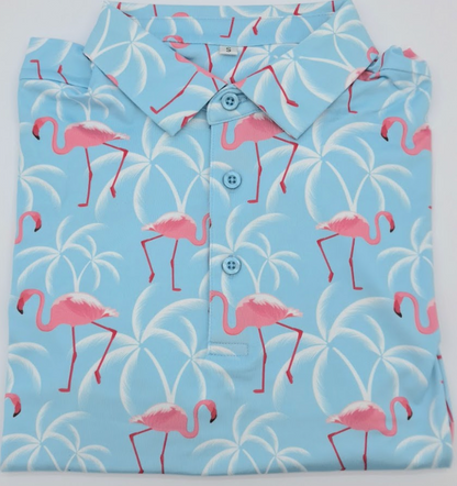 Flamingo pattern golf shirt gift
