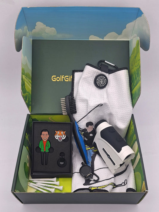 Golf Gift Box with Rangefinder and Tiger Woods Divot repair tool
