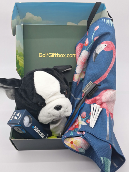 Golf gift box with Bulldog club head cover and golf towel golf gifts
