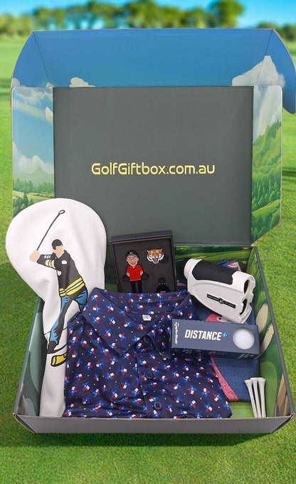Golf gift box with Texas pattern golf shirt and rangefinder golf prizes