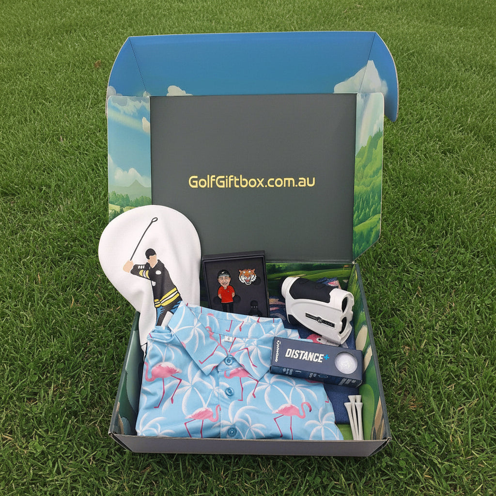 Golf gift box with flamingo pattern golf shirt and rangefinder golf prizes