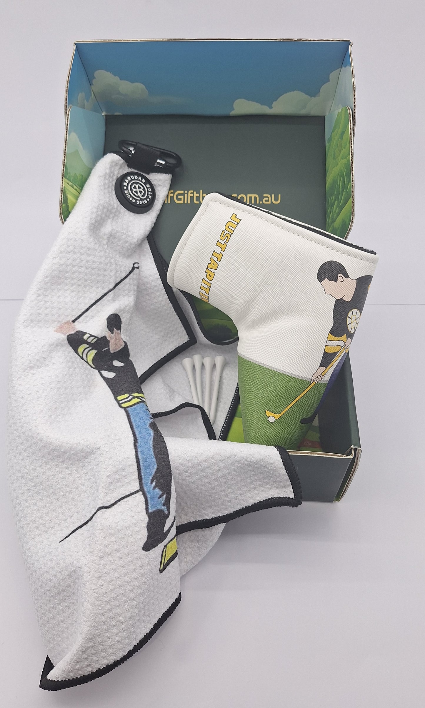 Happy Gilmore Golf Gift Box with Just Tap it in Putter cover and golf towel golf gifts